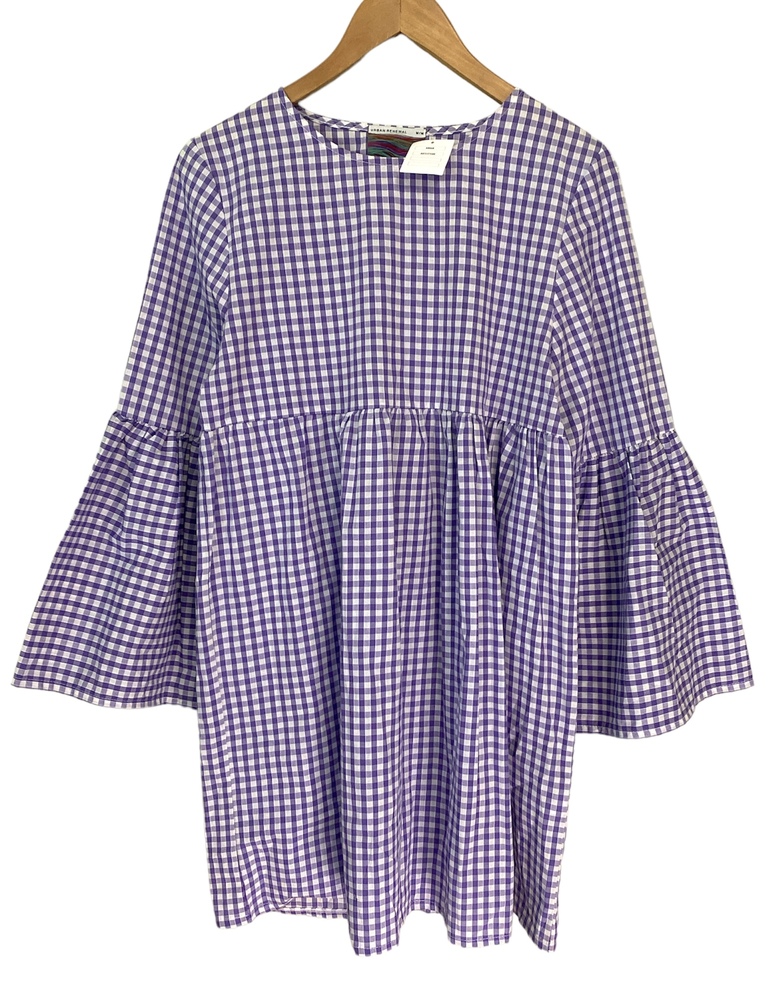 NWT Urban Outfitters Urban Renewal Medium Gingham Bell Sleeve Mini Boho Dress